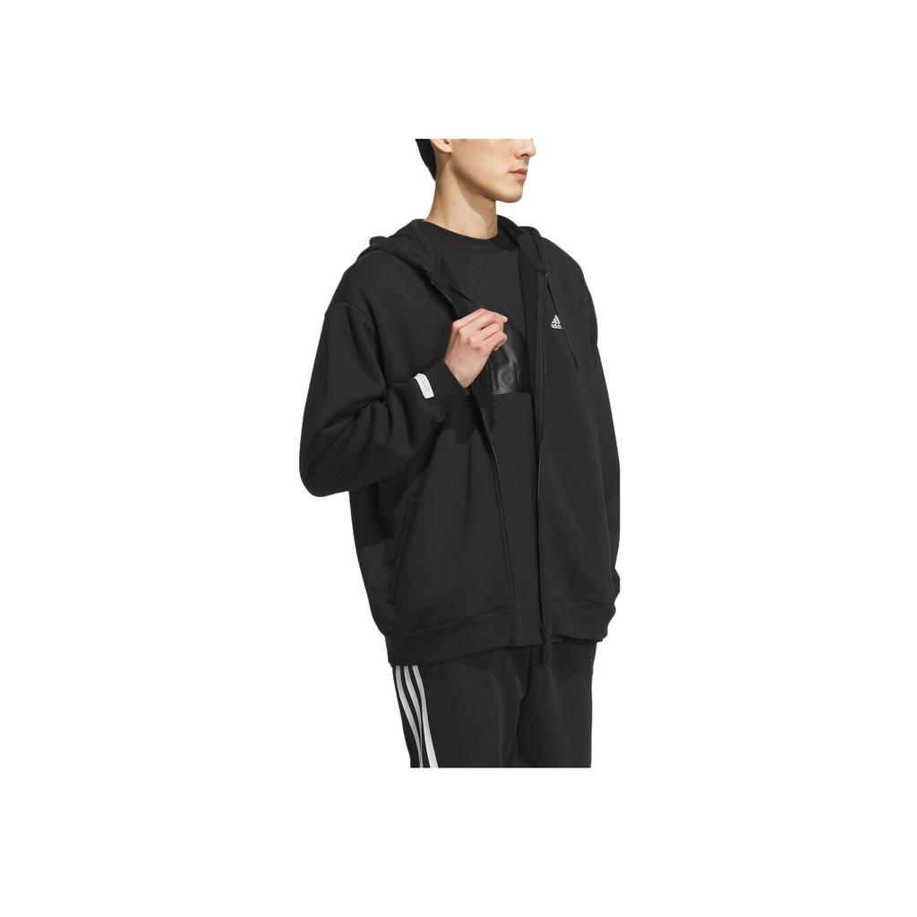 Adidas Hooded Zipper Fleece Thick Sports Casual Jacket Men Jacket Black IV7607