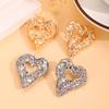 Vintage Metal Hollow Big Love Heart Stud Earrings for Women Classic Gold Irregular Textured Earrings Jewelry Gift