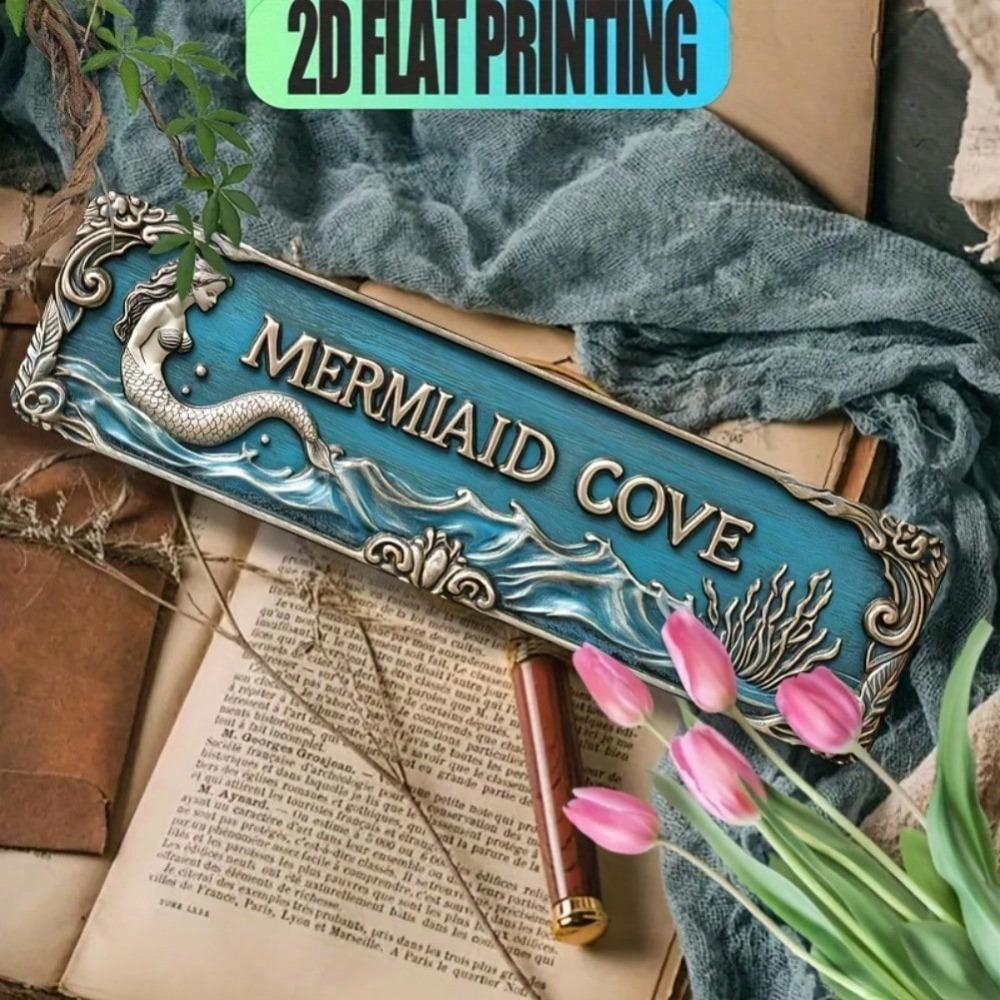 Vintage Meerjungfrauenbucht Aluminium Wandkunst Metallschild 15,75x3,94 Zoll Rustikale Heimdekoration