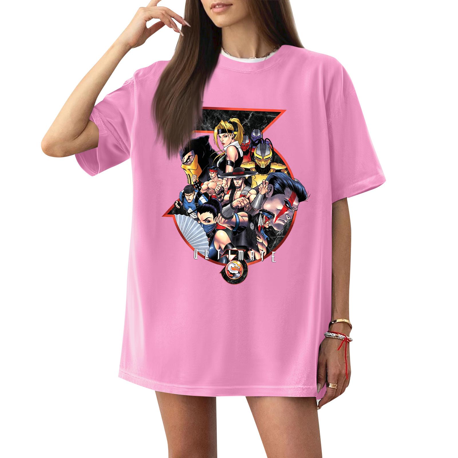 

Women s Casual Short Sleeve T-Shirt Loose Fit Crew Neck Graphic Print Oversized Tee Comfortable Everyday Wear L розовый
