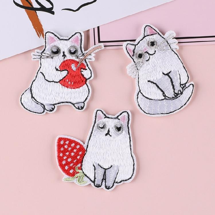 12 Pcs White Cats Applique Patches Embroidery Patches Iron On Patches Embroidered Patches Lovely Animal Sew On Patches