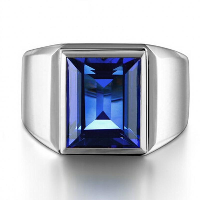 Handgefertigter Herrenring S925 Silber Großer 8ct Blauer AAAAA Zirkonia Cz Statement Ehering Ringe für Männer Finger Party Schmuck