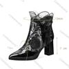 Comemore Spring Summer Lace Mesh High Heels Shoes Ethnic Style Women Ankle Boots Embroider Pointed Short Boot Thick Heeled Pumps