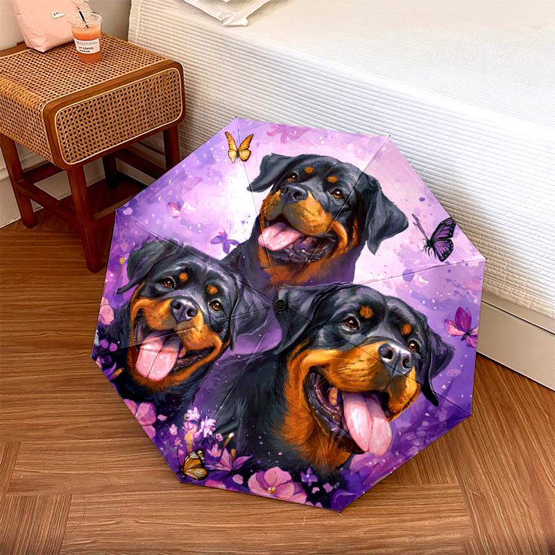 1 PC Automatic Folding Umbrella - Rottweiler Dogs Pattern, Portable & Foldable Design with 8 Ribs, Christmas Birthday Gifts
