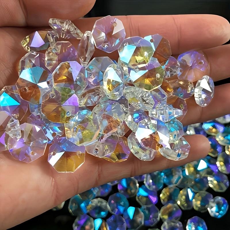 Mărgele Premium din Sticlă de Cristal Octogonale pentru Perdele și Decorațiuni de Iluminat DIY, 12-18mm, Mărgele Vrac