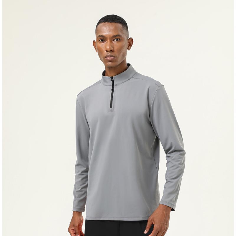 Men’s High-Elastic Long-Sleeve Zipper Henley for Autumn/Winter Running and Fitness