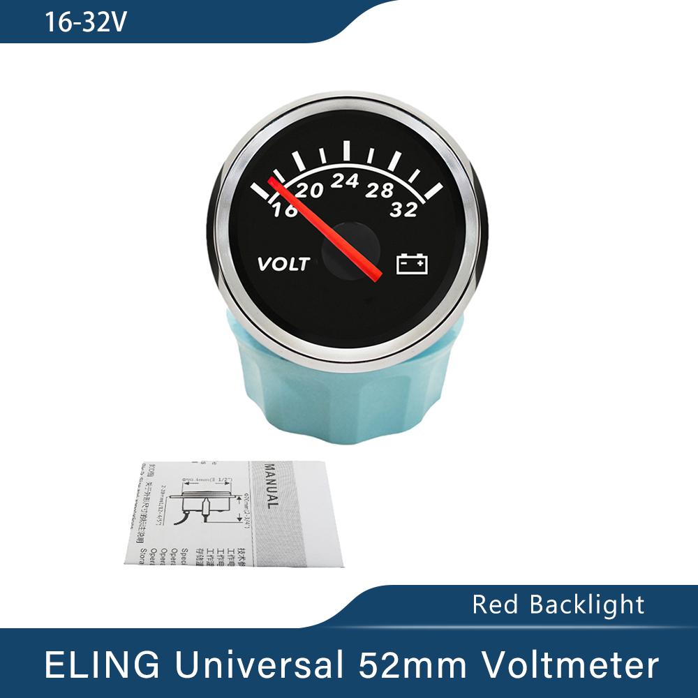 Waterproof 52mm Voltmeter Volt Gauge Meter 8-16V 16-32V 8-32V with Red Backlight for Motorcycle Car Yacht Boat Universal