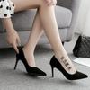 New Fashion Women's Shoes Sexy Black High Heels Sharp Pointed Suede Pumps Elegant Shallow Mouth Shoes