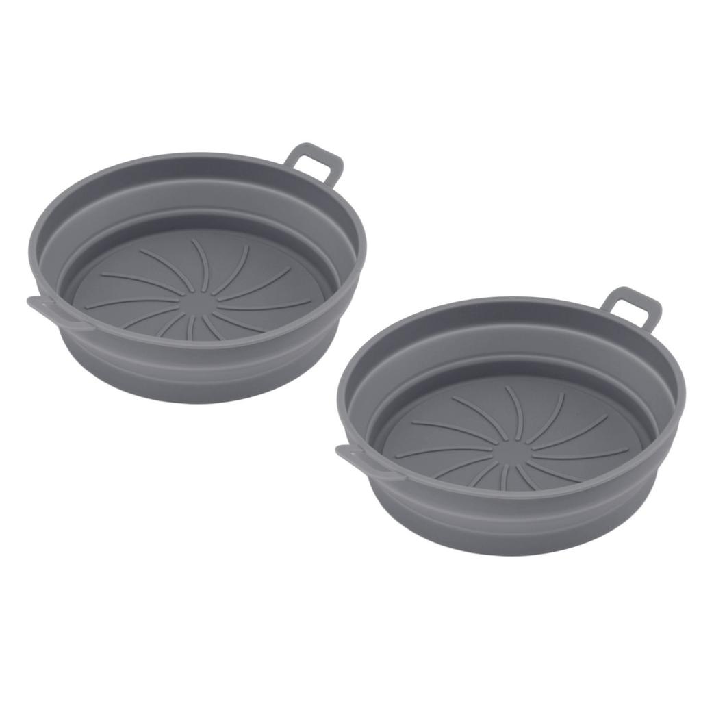 2 Pcs Silicone Air Cooker Pot With Handle Round Fryer Liner Tray Replacement for Kitchen Cooking Accessories 21cm Grey