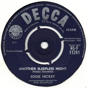 

7inch Record EDDIE HICKEY - Another Sleepless Night 45F11241 Decca 1960 UK Rock Used