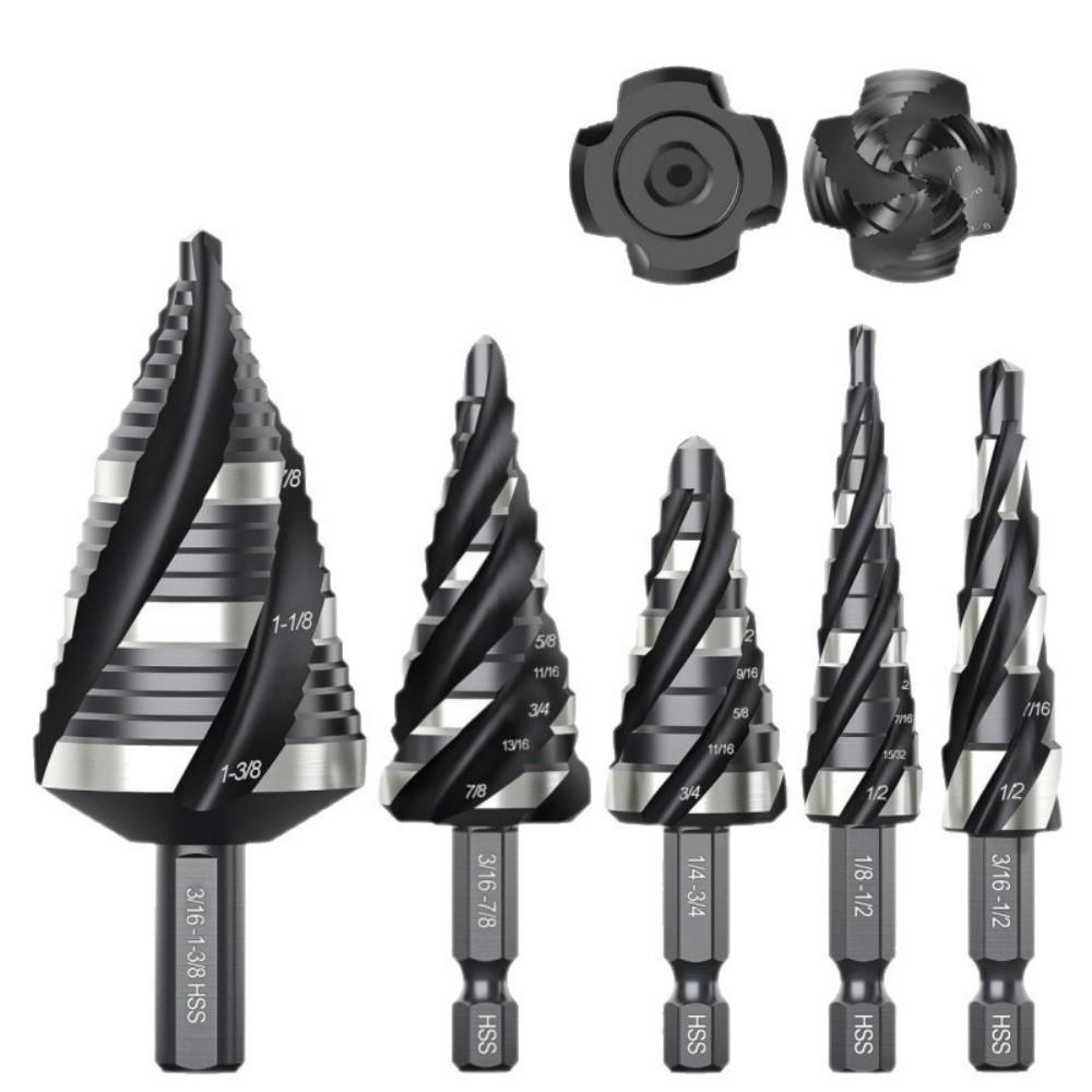 Four Spiral Flute Step Drill Bit Spiral Groove Wood Metal Hole Opener Punch Holes Drill Bit