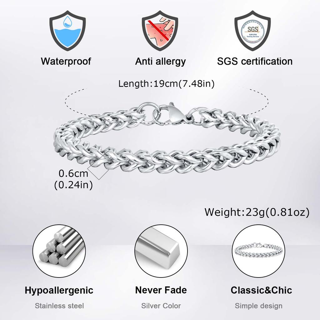 Bali Foxtail Chain Bracelet for Men,God Color Single Franco Link Chain Bracelets,Classic Chain Jewelry Gift