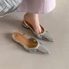 Fashion New Summer Sandals Split Leather Pointed Toe Sandals for Women Low Heels Fashion Mesh Sandals Ladies Shoes Women Golden Silvery