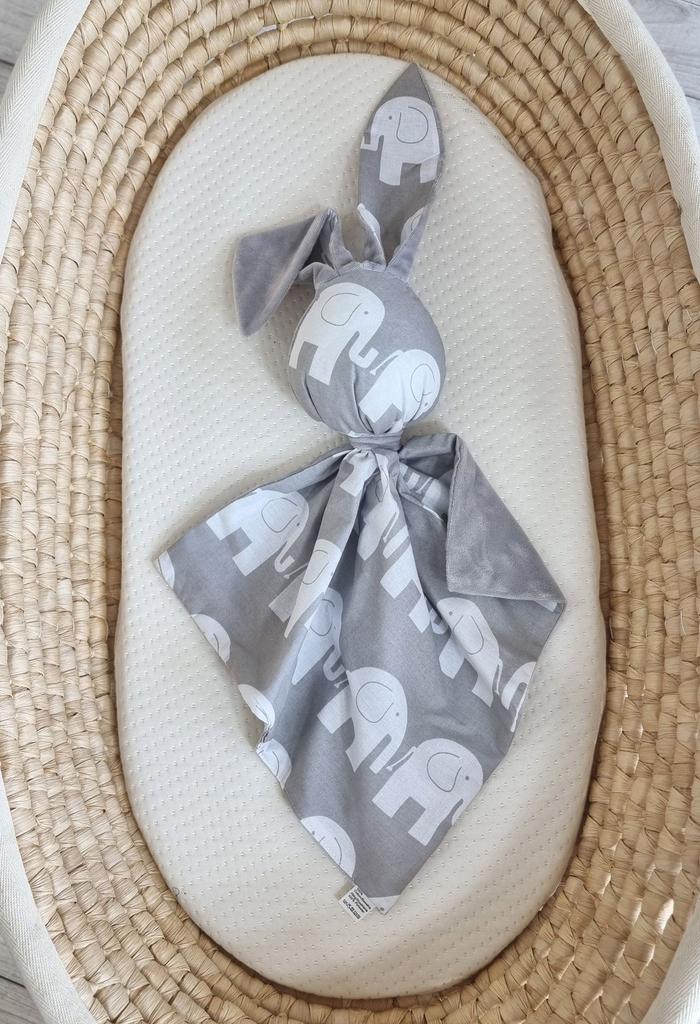 Zając Przytulanka Doudou Dwustronna Bawełna I Minky - Słonie Szare - Szary