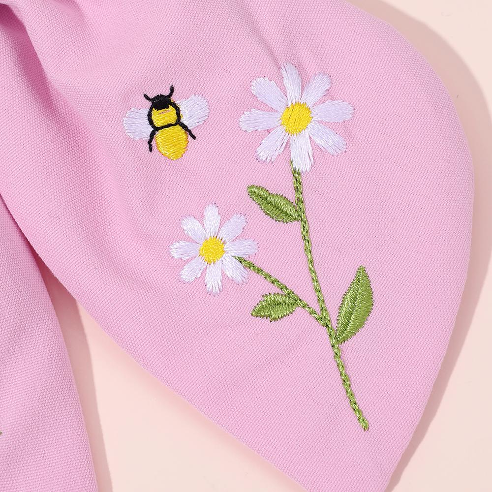 Flower Bow Hair Clips Sweet Pink Bee Floral Handmade Embroidery Bownot Barrette For Girls Children Daliy Heawear Accessories