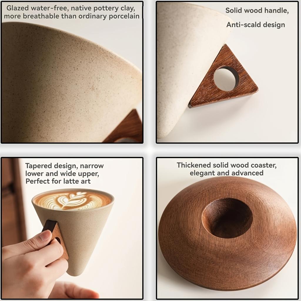 [Ručně vyráběný keramický hrnek na kávu] 1 Ručně vyráběný keramický hrnek na kávu 250 ml/8,45 oz - Unikátní design trojúhelníkového kužele, Ideální pro domácí nebo kancelářské použití
