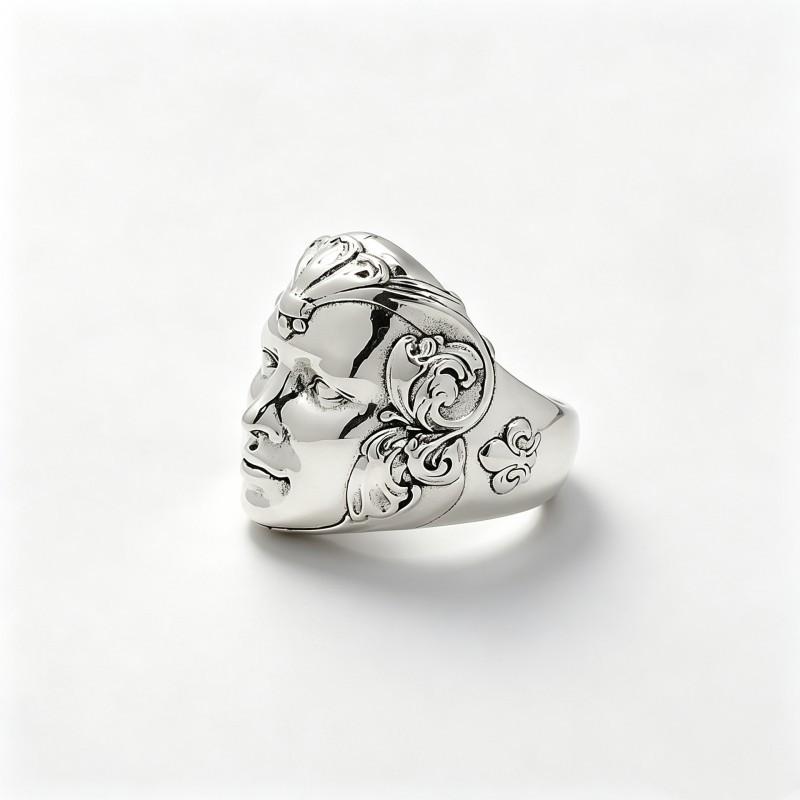 Vintage Human Face Ring Men Adjustable Open Band Gothic Style Retro Copper Jewelry Boyfriend Gift