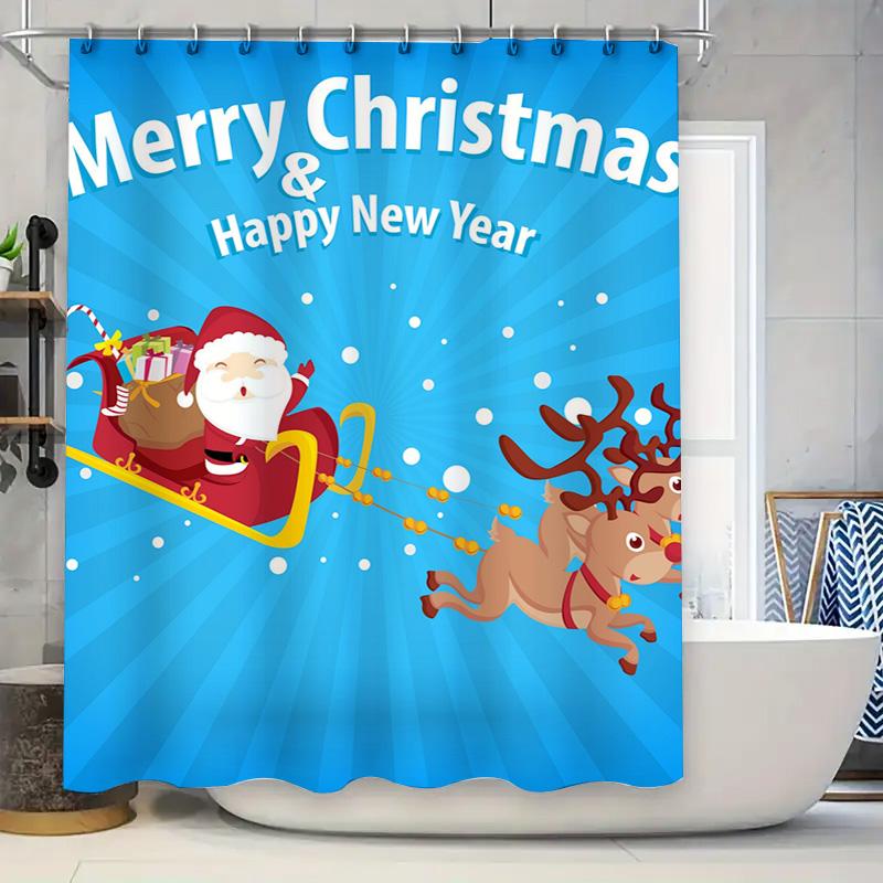 Tu Christmas Santa Claus Reindeer Shower Curtain Festive Holiday Bathroom Decor Set Waterproof Xmas Pattern Home Textile Gift