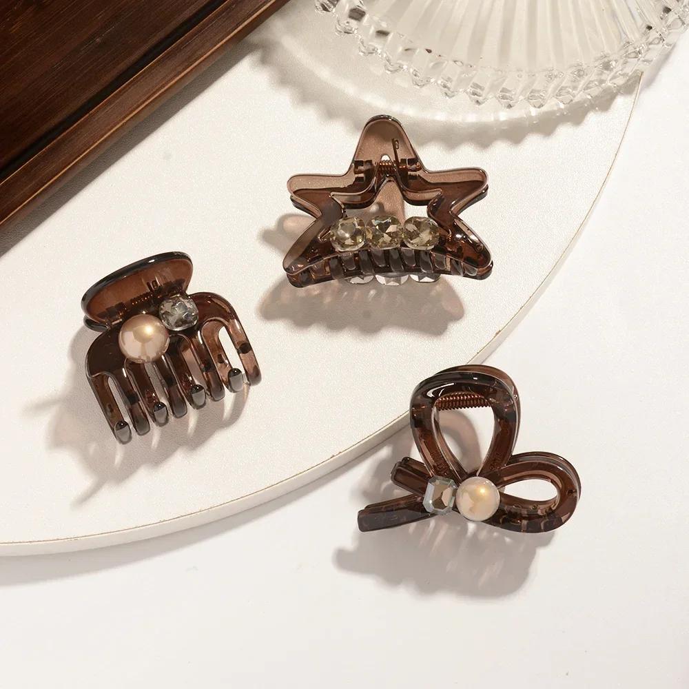 Elegant Crystal Pearl Medium Size Thick Thin Women's Hair Claw Clip Accessories Korean Star Red Black Catch Clamp Girls Headwear