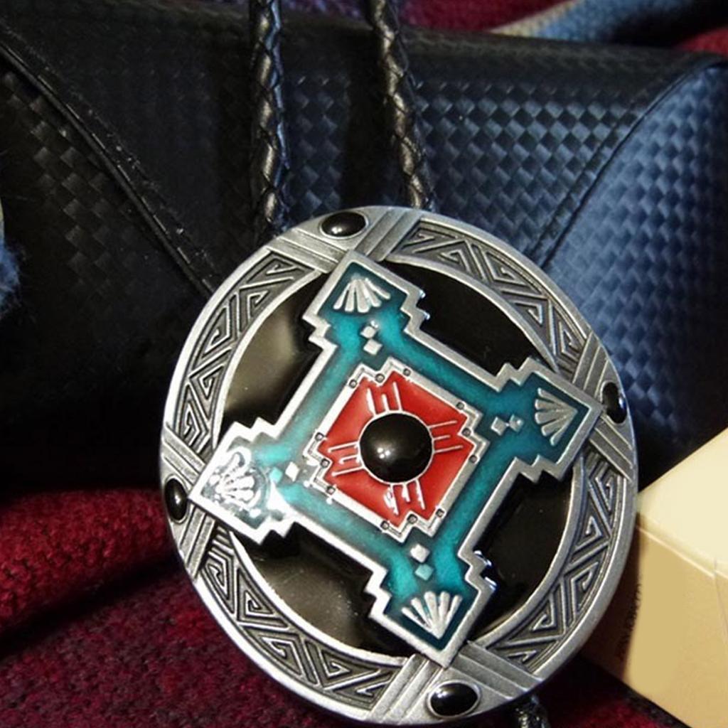 Braided Shoestring Bolo Tie with Engraving Totem Charm Cowboy Necktie Necklace Country Style Bolo Tie Cowboy