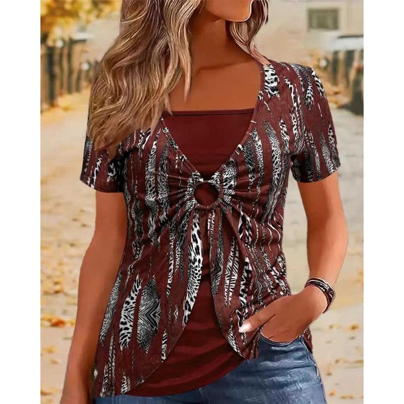 Women's New Fake Two-piece Circle Ethnic Style Printing Casual Short-sleeved