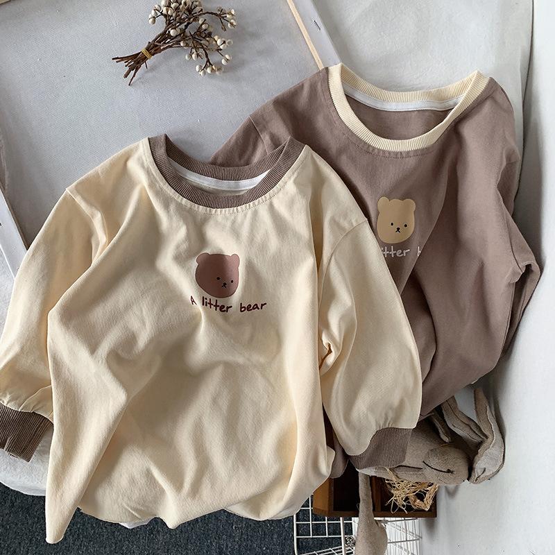 Girls Kids Cartoon Long Sleeve Mid Length Korean Style Casual Bottoming T Shirt