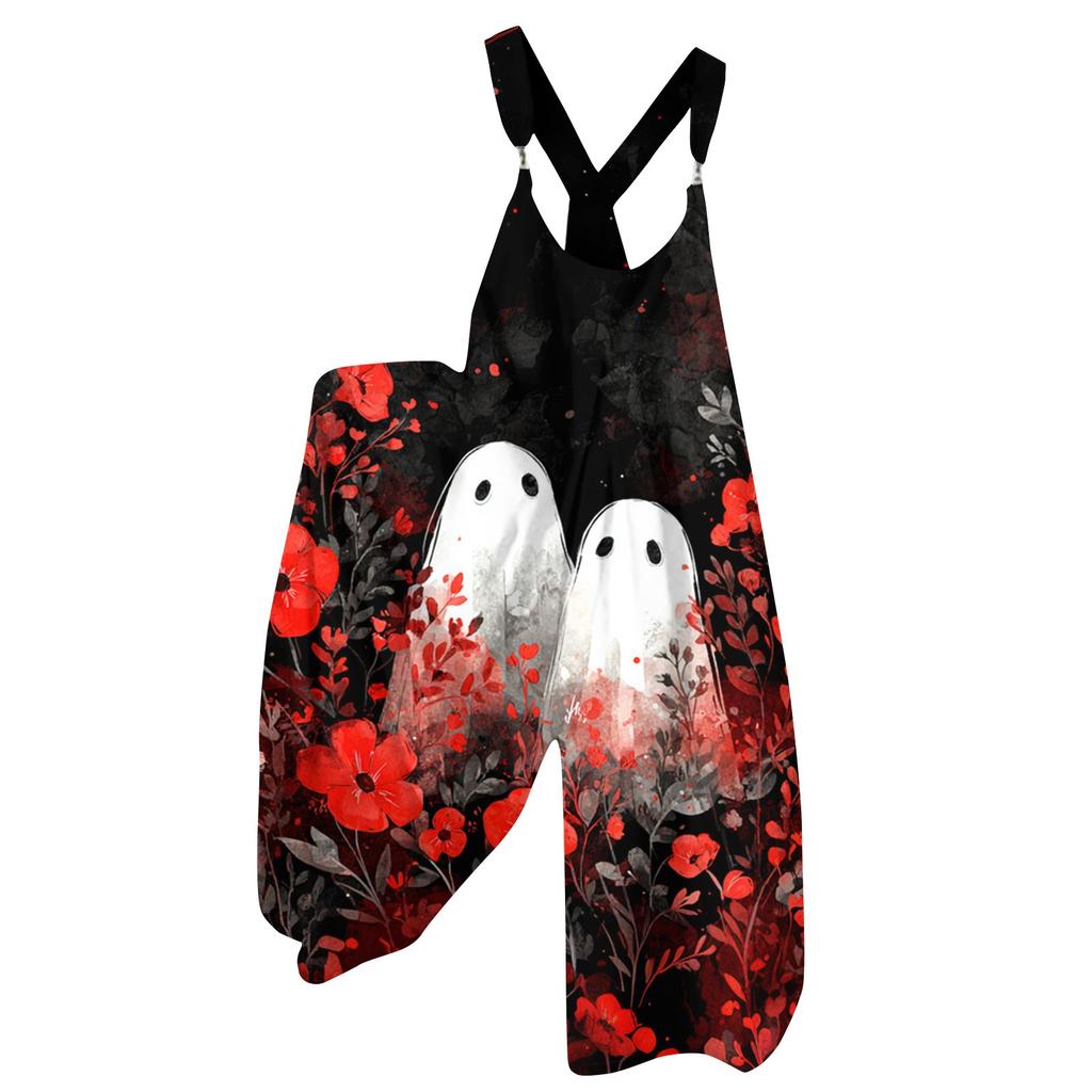 Women's Summer Overalls Floral Print Vintage Jumpsuit (Non-Adjustable Straps)