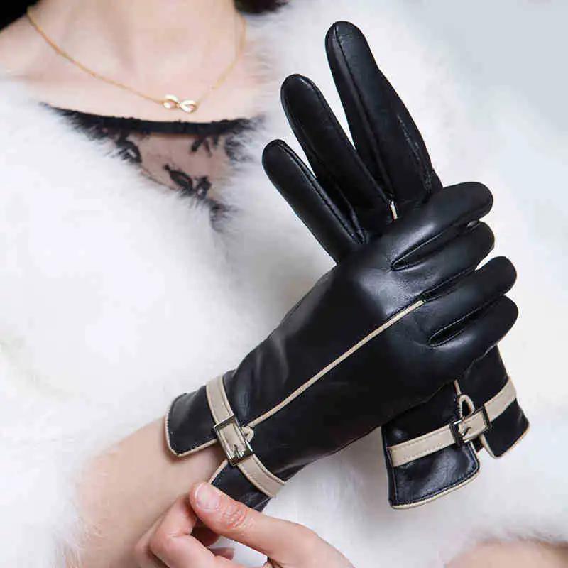 Women s Touchscreen Leather Gloves Accessories Winter Warm Fleece-lined Genuine Leather Thermal Fashionable Lady s Mittens Glove S
