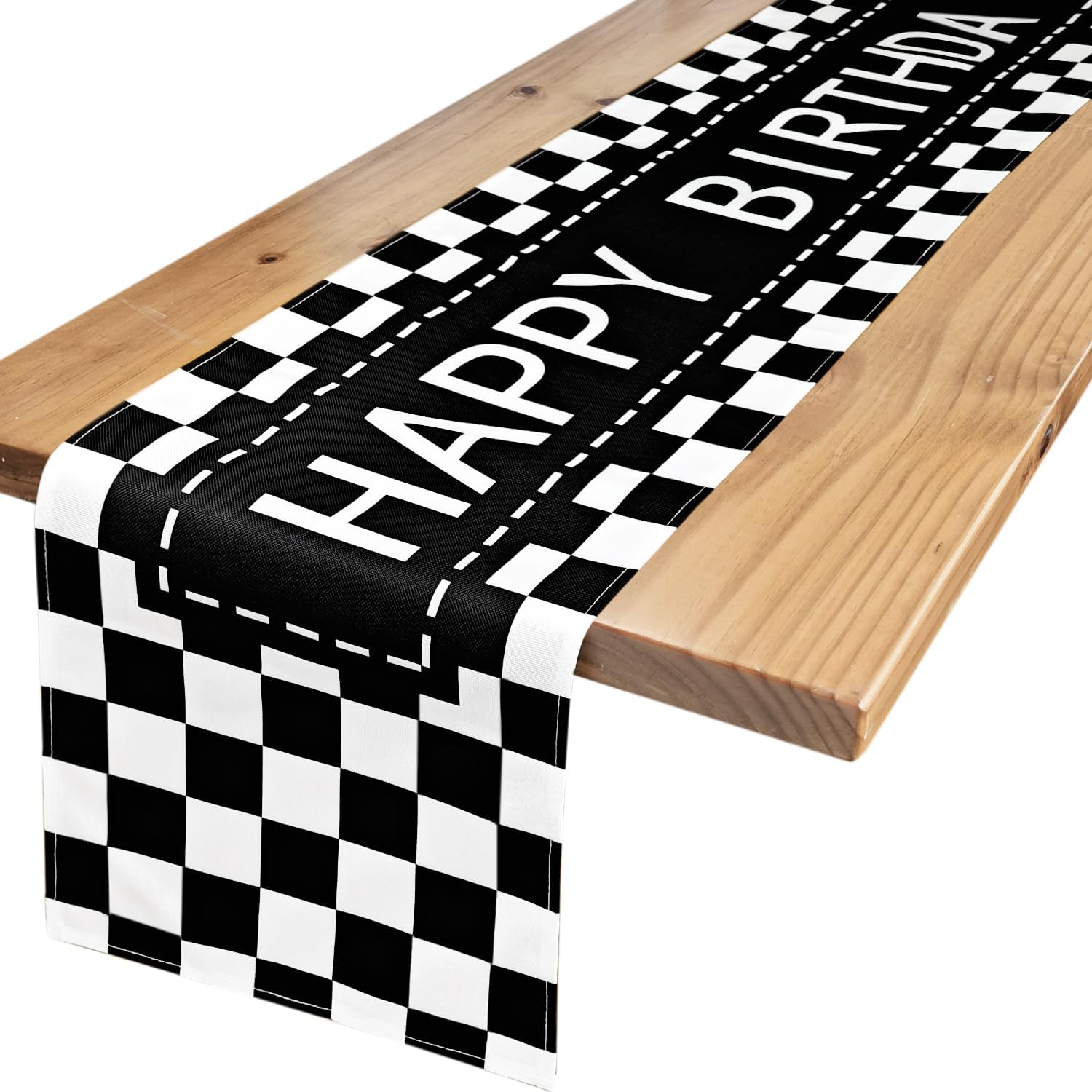 Joyeux Anniversaire Chemin de Table en Lin Décoration de Fête d'Anniversaire Chemin de Table à Rayures Noires Carreaux de Buffalo pour Table de Cuisine/Salle à Manger Décorations de Maison 150x33cm
