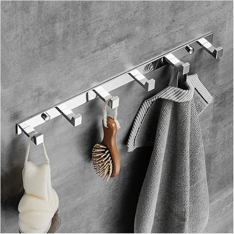 Brass Chrome Coat Rack Wall Mounted with Hooks, Modern Heavy Duty Coat Hook Rail, Robe and Towel Hooks Rack for Bathroom, Entryway, Mudroom, Hats