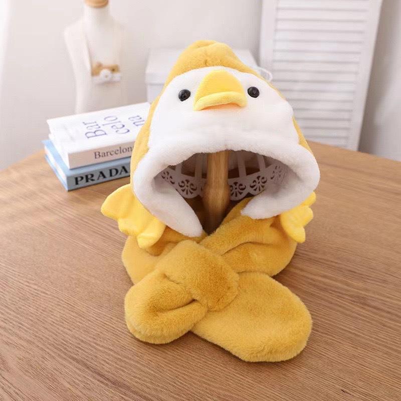 Winter new children's hats and scarves integrated boys and girls warm plush baby antlers ear hat cartoon