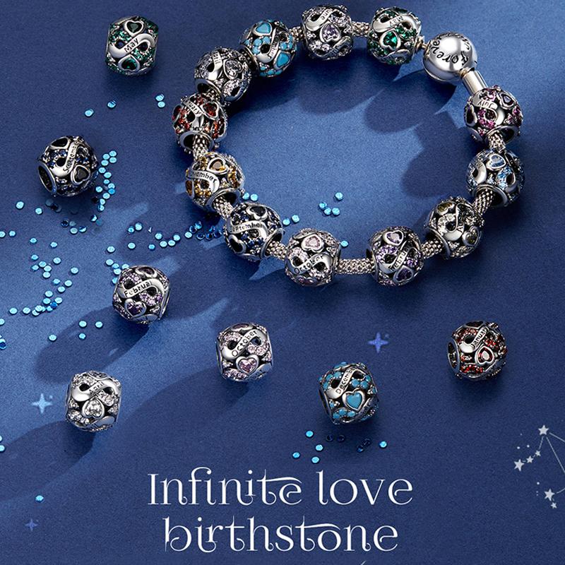 Bamoer 925 Sterling Silver Multi-color Zircon Infinite Love Birthstone Bead Charm for Original Bracelet Bangle Women Jewelry