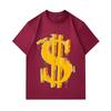Men's 100% Cotton Crew Neck Short Sleeve T-Shirt, Cool Graffiti Style 3D Dollar Sign Print Casual Loose Fit Tee, Comfortable Streetwear Daily Wear Top