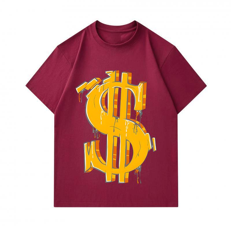 Men's 100% Cotton Crew Neck Short Sleeve T-Shirt, Cool Graffiti Style 3D Dollar Sign Print Casual Loose Fit Tee, Comfortable Streetwear Daily Wear Top
