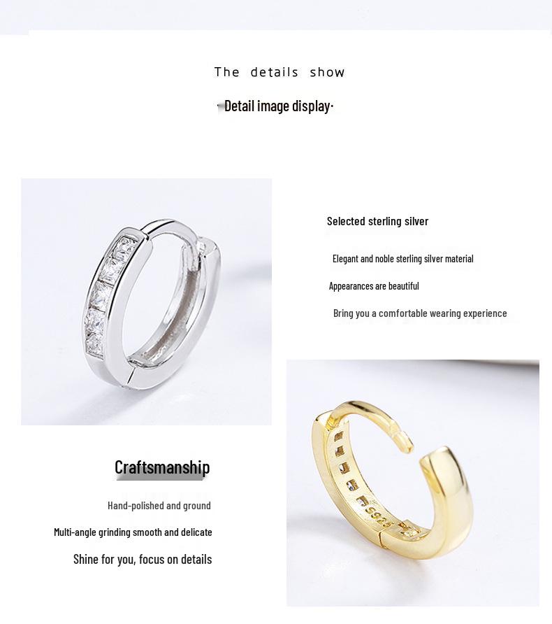 925 Sterling Silver Diamond Hoop Earrings for Women - Summer 2022, Minimalist & Versatile Style, Personalized Temperament Earrings