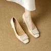 Square Head Thick Heel High Heels Soft Leather Work Shoes Spring 2026 One-pedal Square Buckle Shallow Mouth Single Shoes