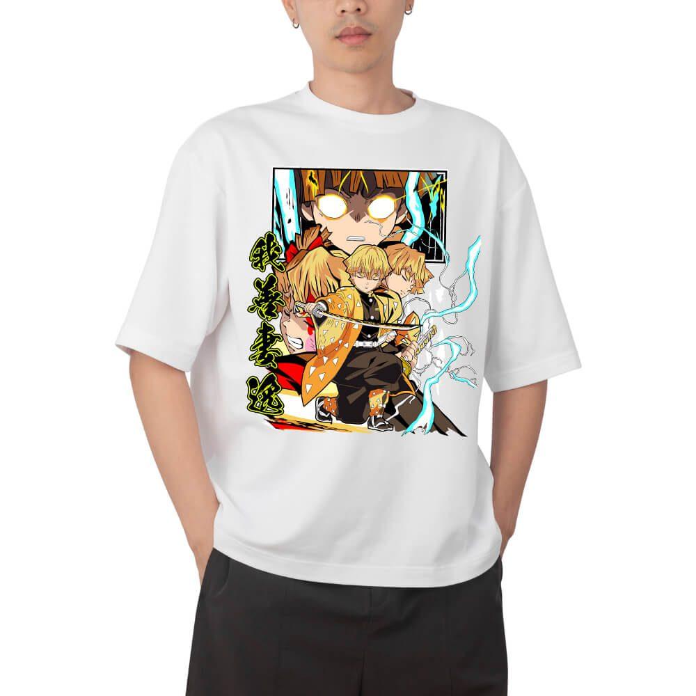 

Demon Slayer Zenitsu Agatsuma Thunder Breathing Awakening Collage Anime Print T Shirt Men 2026 Summer Casual Streetwear L
