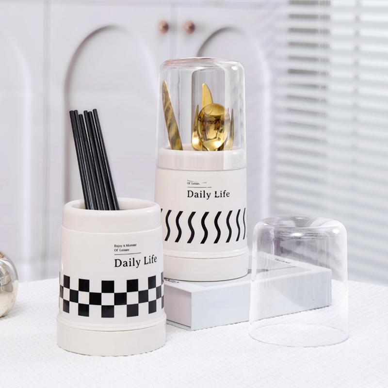 Seau à baguettes anti-poussière Porte-ustensiles avec drainage Organisateur pour baguettes, cuillères et fourchettes