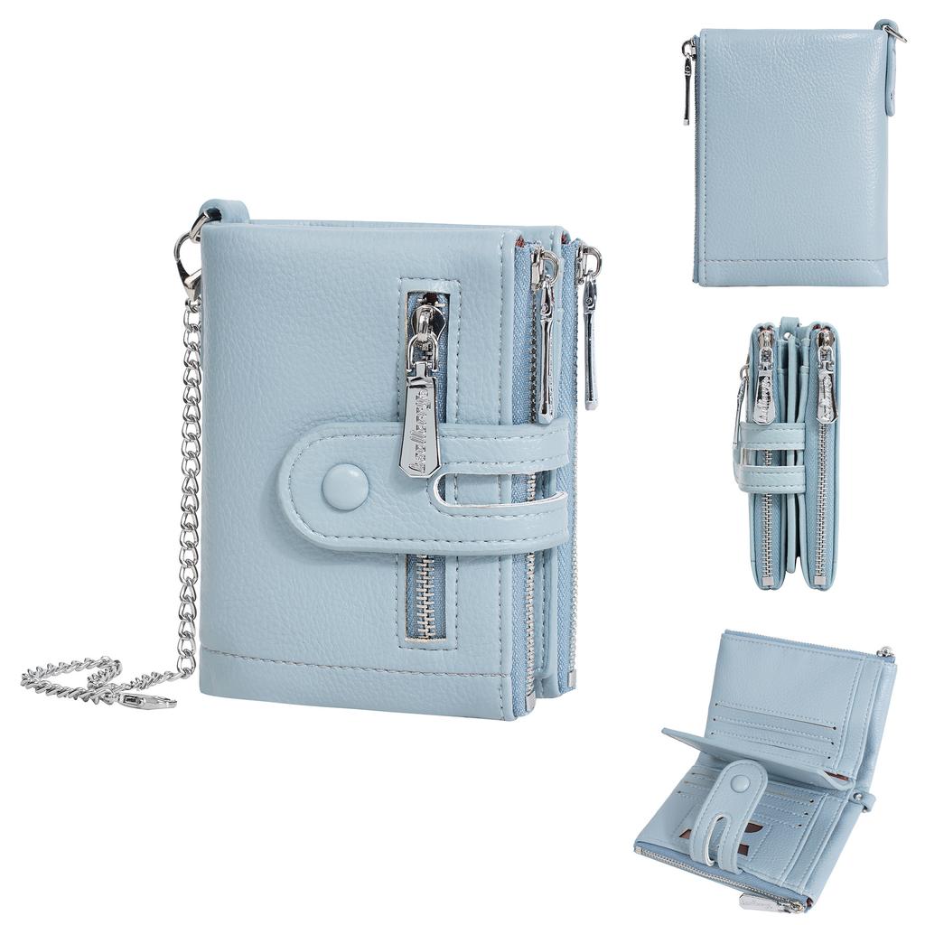 Women's Wallet with Chain Girls Mini Coin Purse Luxury Designer Plaid Leather Small Zipper Wallet Ladies