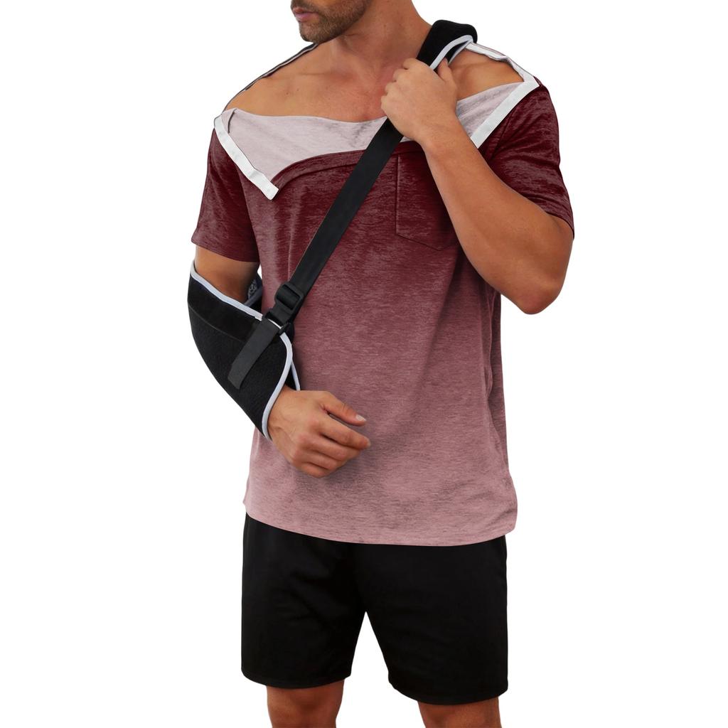 Men’s Gradient Print Recovery Shirt Full Front Short Sleeve Adaptive Top with Side Closures for Easy Dressing and Access