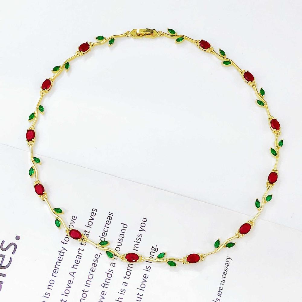 Multicolour Rose Flower Necklace Light Luxury Crystal Leaf Necklace Zircon Necklace Women Girls