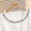 Women's Round Neck Short Sleeve Asymmetric T-Shirt with Woven Detail