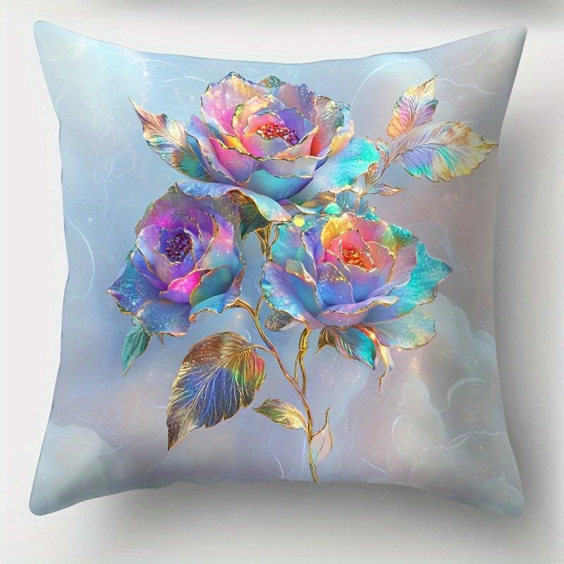 Home Decor Colorful Fantasy Roses Printed Pillow Covers Pattern Cushion Cover Suitable For Sofa Bedroom Car Pillow Cover