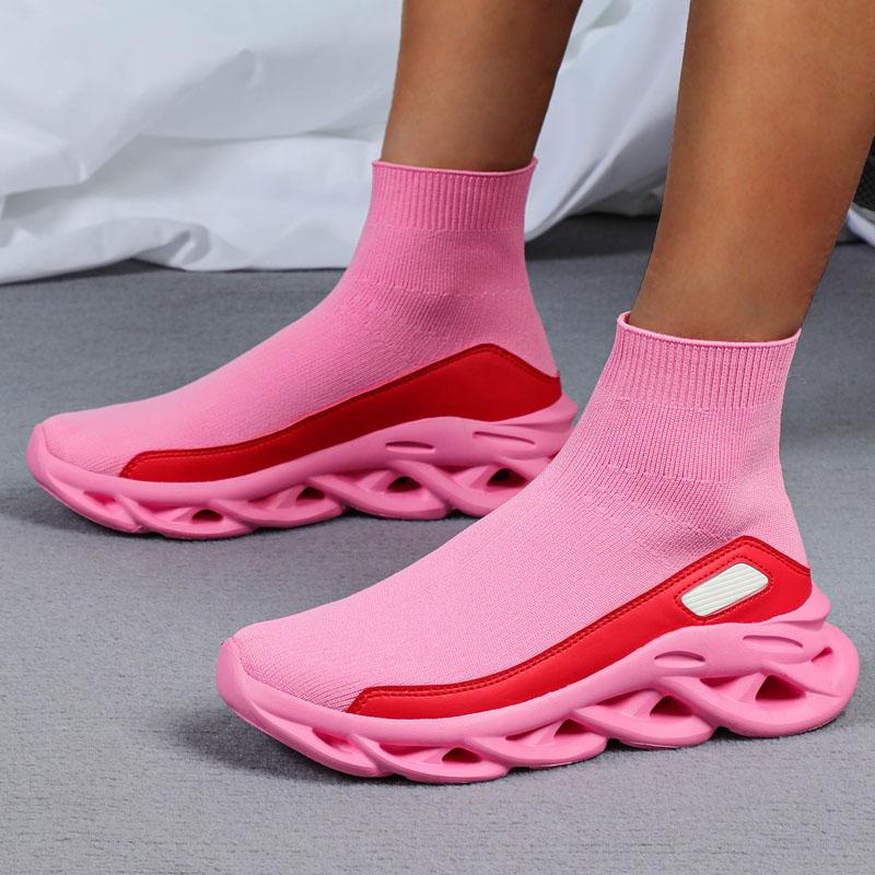 Chaussures Décontractées Slip-on Unisexe Baskets pour Femmes Tissus Tricotés Stretch Chaussettes Chaussures Mode Ajouré Coussin Semelle Épaisse Chaussures de Marche