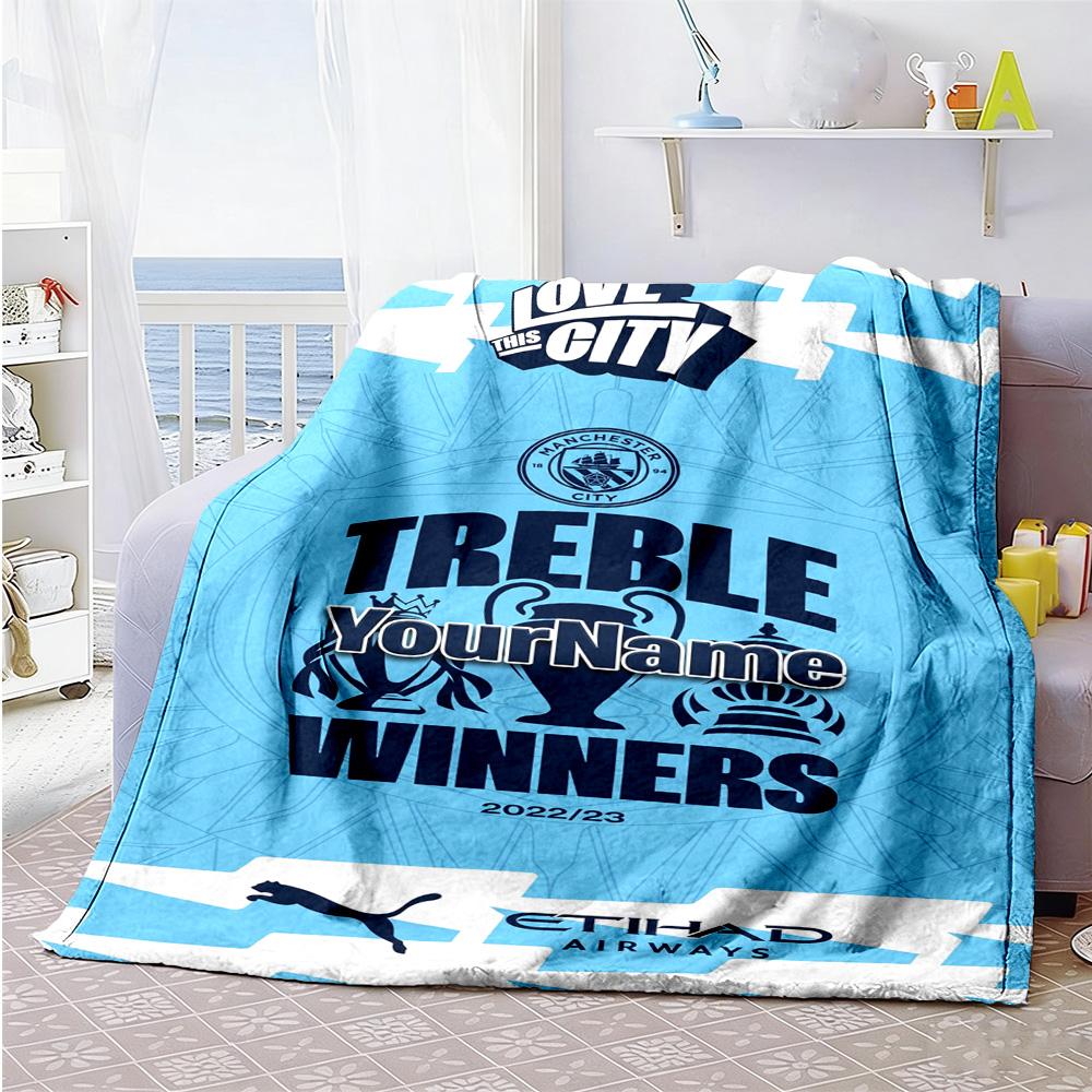 Manchester City Customize Your Name Blanket Multi-purpose Customizable Blanket Ultra-Soft Suitable for Chair Bedding Bed Nap for All Occasions