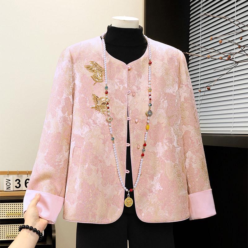 

2026 Spring Jacquard Jacket: Elegant Embroidered Top for Middle-Aged & Elderly Women XL for 90-105 lbs