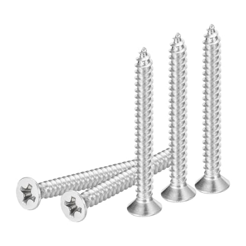 DTGN 50pcs M3.5x35mm Flat Head Wood Screws, 304 Stainless Steel Cross Head Self-Adhesive Nails - Suitable for Woodworking and Furniture - Silver