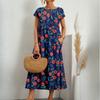 GMXIA Fashion Women's Loose Cotton and Linen O-Neck Printed Summer Dresses