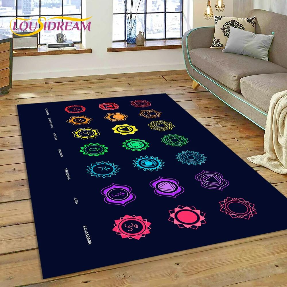 3D Yoga Meditation Rainbow 7 Chakra Carpet Rug for Bedroom Living Room Home Sofa Decoration,Children Game Large Decor Floor Mat