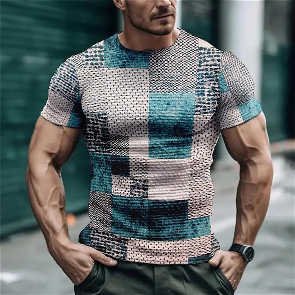 Fashion Simple Striped Plaid Summer Men's Short Sleeve T-shirt Street Trend O Collar Loose Casual Tops Tees Size XXS-6XL